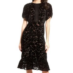 NWT Foxiedox ‘Ingrid’ Velvet Devor A Line Midi Dress in Black Whimsigoth Size M